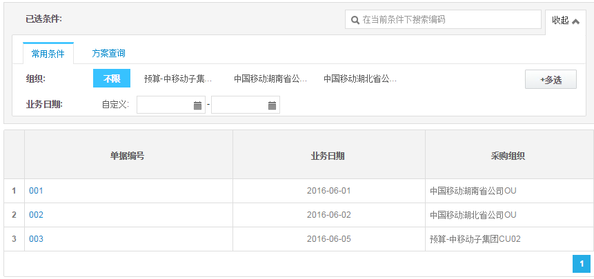 通用查询初始化组织过滤条件